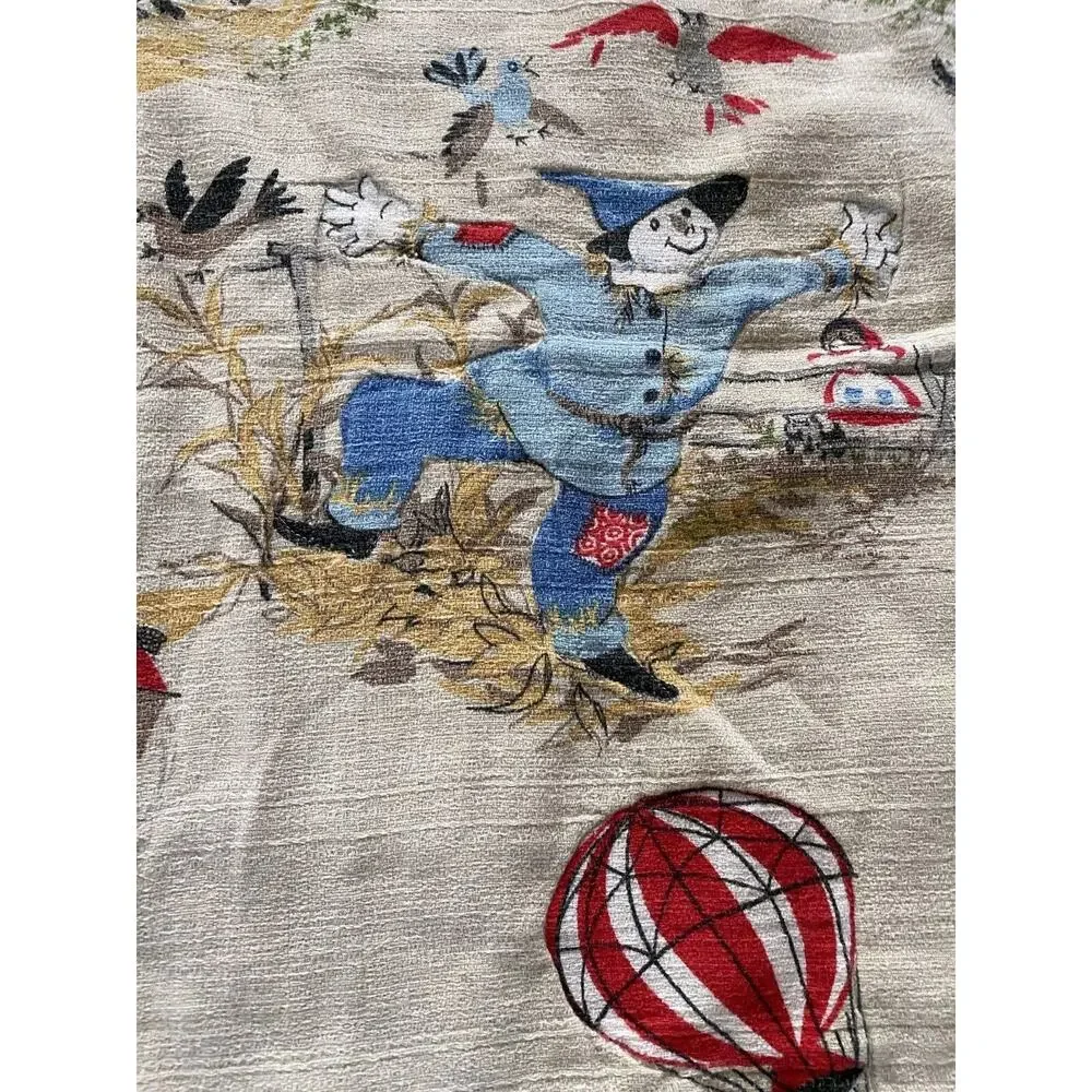 Vtg Wizard Of Oz Blanket Barkcloth Dorothy Toto Scarecrow Lion 40